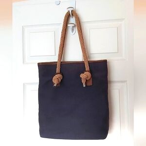 Michael Kors Nautical Navy and Brown Canvas, Rope and Leather Classic Tote Bag